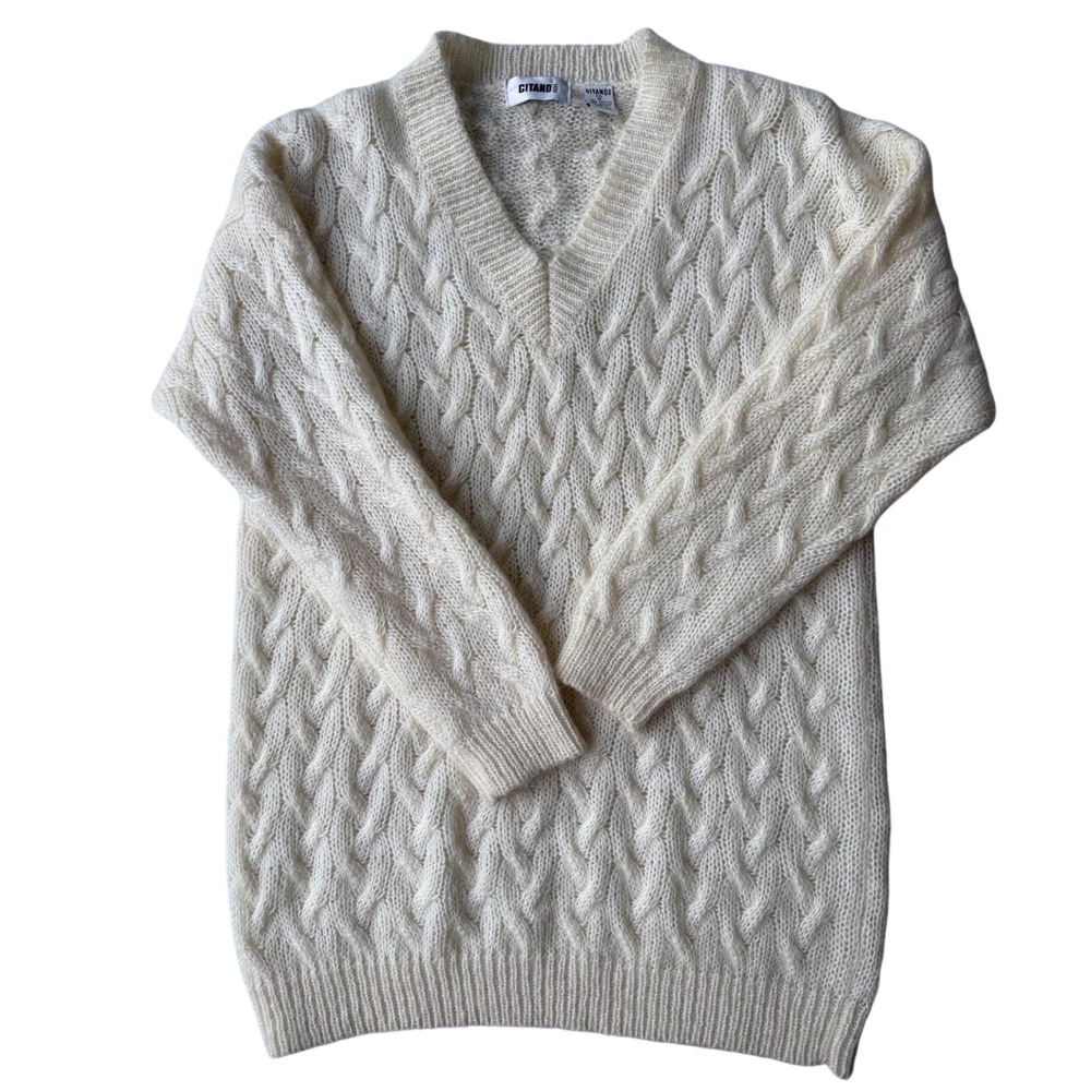 Gitano Vintage Mohair Blend Cable Knit Sweater Dress Ivory Cream Oversized M